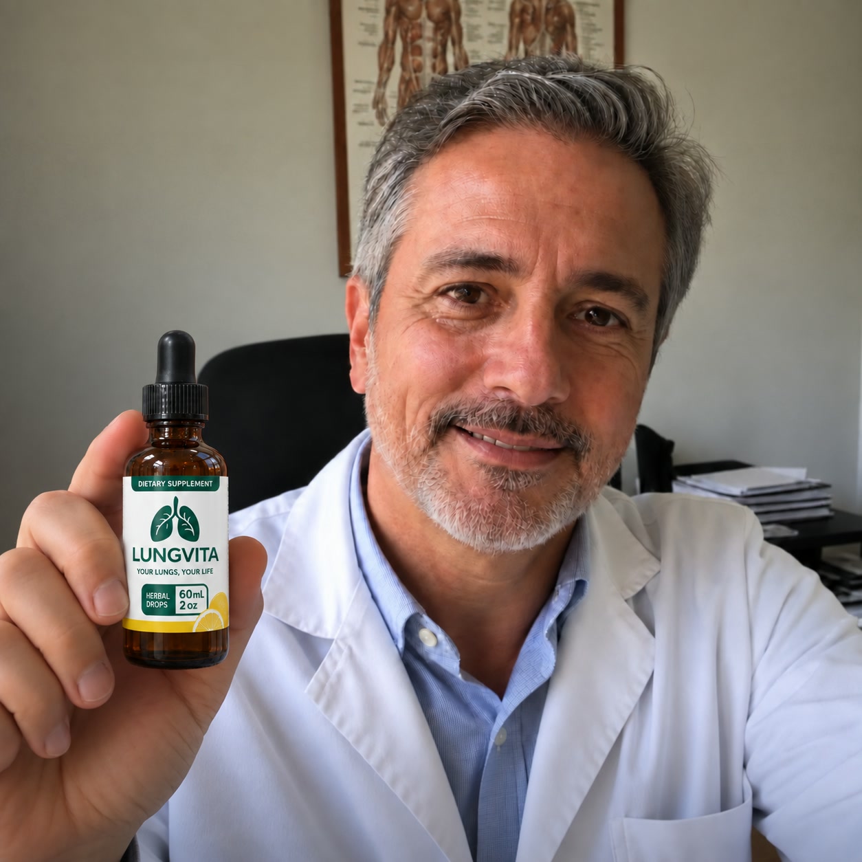 Especialista de LungVita sujetando el producto — ¿por qué el pecho cargado empeora con los años?